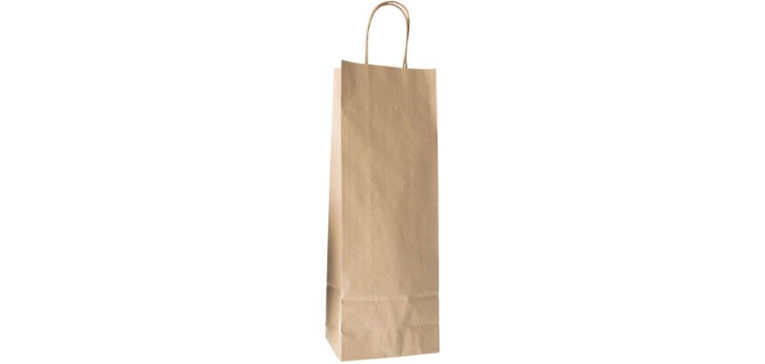 paquet de 250 sacs cabas en papier kraft brun pour bouteille 140x400 mm avec soufflets de 80 mm