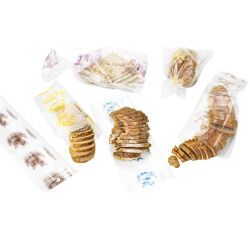 paquet de 200 sacs à pain coupé en polyéthylène transparent imprimés, liassés et perforés, beige, 230x400 mm avec soufflets de 40 mm