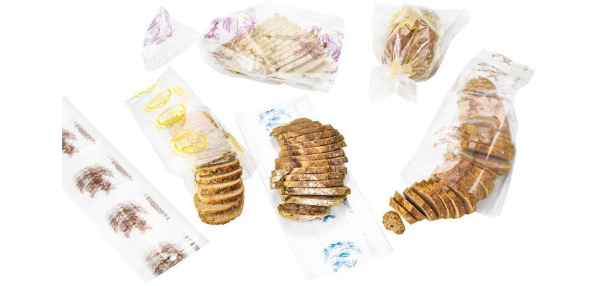 paquet de 200 sacs à pain coupé en polyéthylène transparent imprimés, liassés et perforés, beige, 230x400 mm avec soufflets de 40 mm