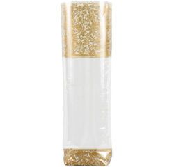 paquet de 100 sachets à confiseries décorés dentelle or avec fond carton, en polypropylène 100x220 mm