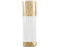 paquet de 100 sachets à confiseries décorés dentelle or avec fond carton, en polypropylène 140x305 mm