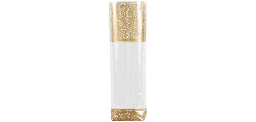 paquet de 100 sachets à confiseries décorés dentelle or avec fond carton, en polypropylène 140x305 mm