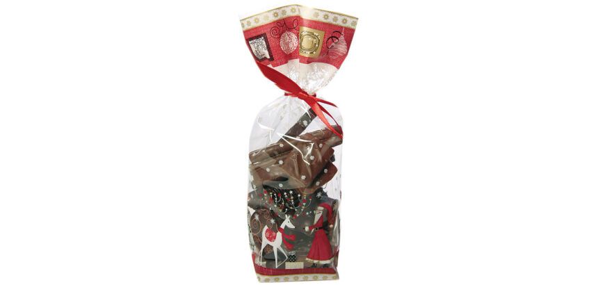 paquet de 100 sachets à confiseries décorés Père Noël avec fond carton, en polypropylène 120x275 mm