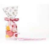 paquet de 100 sachets à confiseries décorés pois blancs avec fond carton, en polypropylène 100x220 mm