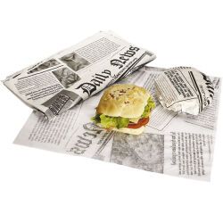 carton de 2500 feuilles (2 paquets de 1250) de papier d'emballage à burger,paraffiné impression journal 400 x 330 mm
