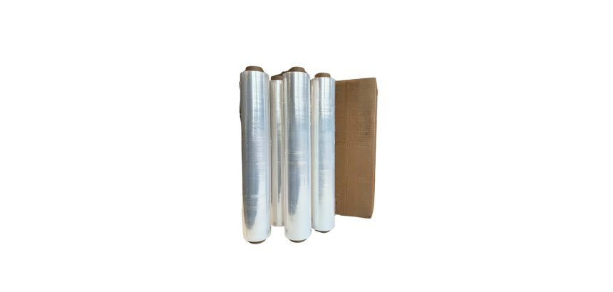 rouleau de film étirable recyclable en PE sans pvc de 300 m largeur 45 cm, vendu par 4