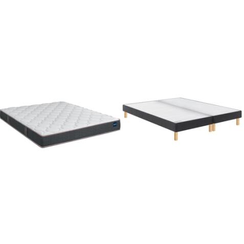 BULTEX Ensemble Matelas Sommier 160 x 200 Vitality 2.1 160x200 2 sommiers gris foncé pieds
