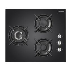 TELEFUNKEN Plaque gaz TGV3C, 3 foyers, Verre noir, Allumage une main