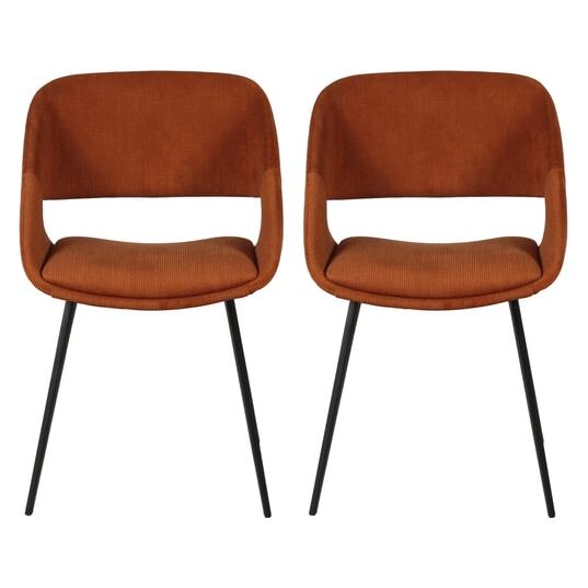 PRO LIVING Chaise Lot de 2 C. Ada cognac velours cotelé