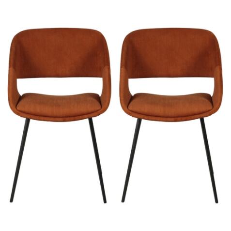PRO LIVING Chaise Lot de 2 C. Ada cognac velours cotelé