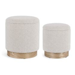 BIZZOTTO Pouf Set de 2 Poufs Zoya Coffre Gris Clair Effet Bouclé
