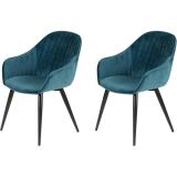 PRO LIVING Chaise Lot de 2 F. Bari bleu canard velours