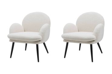 PRO LIVING Fauteuil tissu Lot de 2 Fauteuils Oreo Bouclette blanc