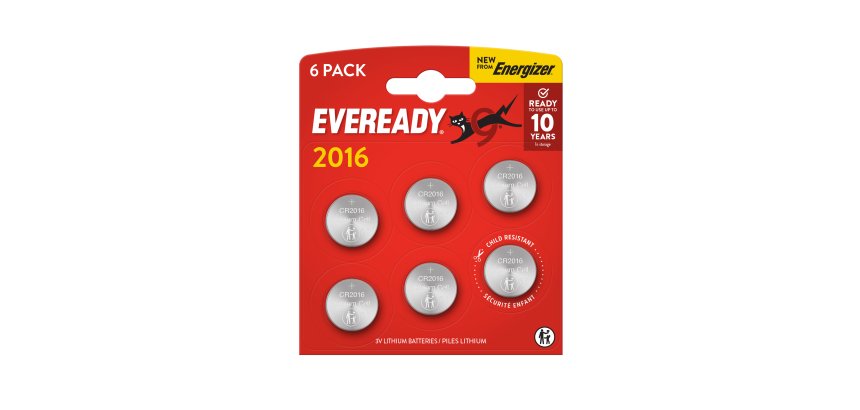 Micropila Eveready Lithium CR2016 - 3V - a pastiglia - litio - Energizer - blister 6 pezzi