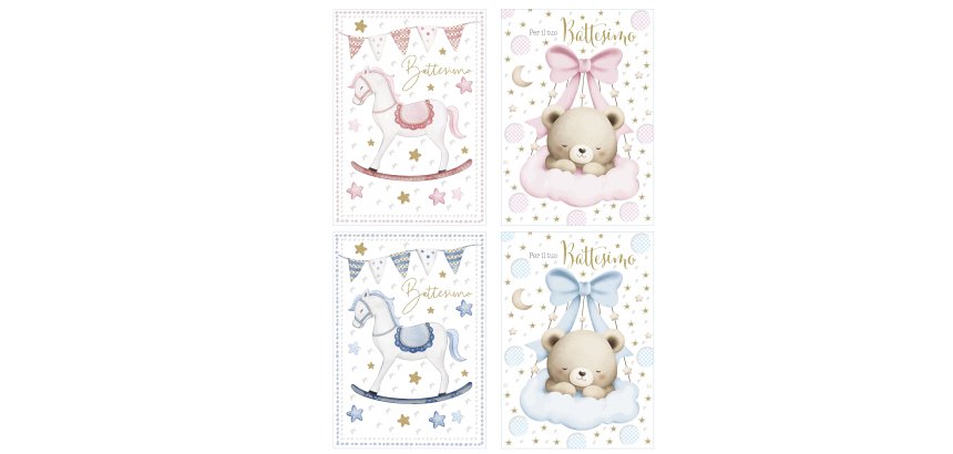 Biglietto Battesimo - con glitter - fantasie assortite - Rex Sadoch