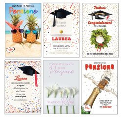 Biglietto Laurea/Pensione - con glitter - fantasie assortite - Rex Sadoch