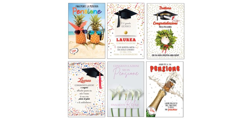 Biglietto Laurea/Pensione - con glitter - fantasie assortite - Rex Sadoch