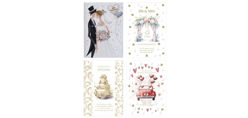 Biglietto Matrimonio - con foil oro e rilievo - fantasie assortite - Rex Sadoch
