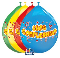 Palloncino - diametro 26 cm - lattice - Buon compleanno - Big Party - conf. 10 pezzi