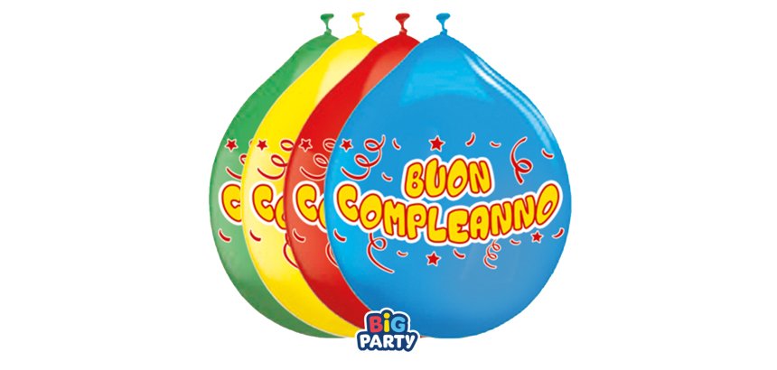 Palloncino - diametro 26 cm - lattice - Buon compleanno - Big Party - conf. 10 pezzi