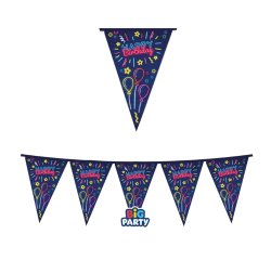 Festone bandiere Happy Birthday - in cartoncino - neon - 3 mt - Big Party