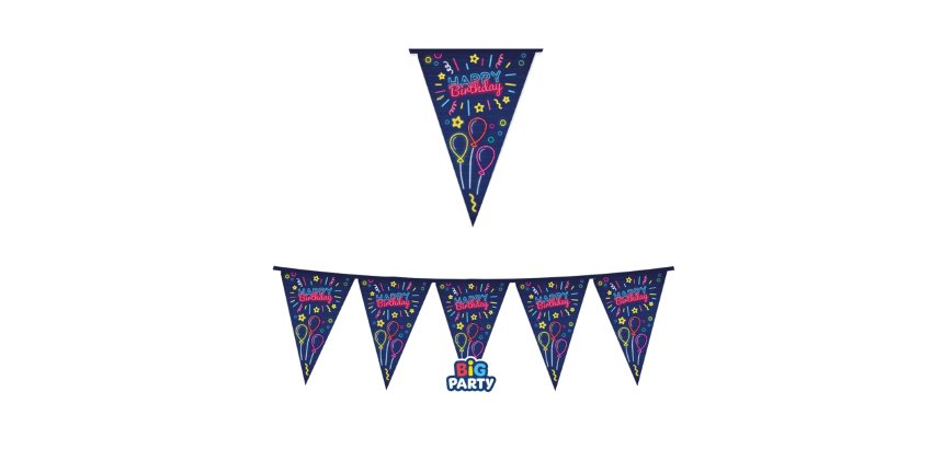 Festone bandiere Happy Birthday - in cartoncino - neon - 3 mt - Big Party