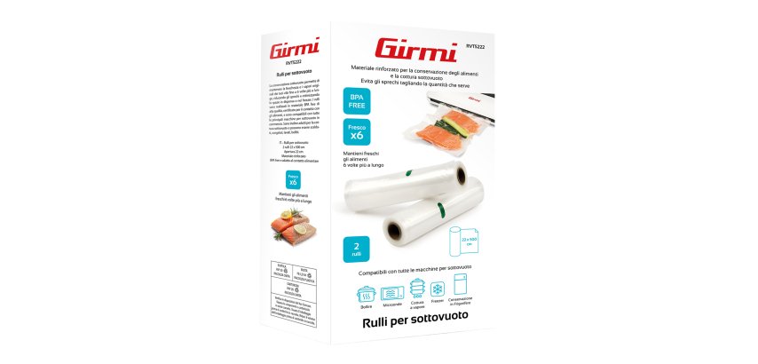Rullo per sottovuoto - 22 x 500 cm - PE - trasparente - Girmi - conf. 2 pezzi