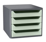 Cassettiera 1400 First - 4 cassetti - 28,8 x 34,6 x23,4 cm - grigio\verde salvia - Cep