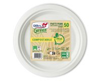 Piatto piano monouso - rotondo - diametro 22 cm - cellulosa - bianco - Dopla Green - conf. 50 pezzi