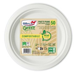 Piatto piano monouso - rotondo - diametro 22 cm - cellulosa - bianco - Dopla Green - conf. 50 pezzi