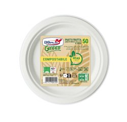 Piatto frutta monouso - rotondo - diametro 17 cm - cellulosa - bianco - Dopla Green - conf. 50 pezzi