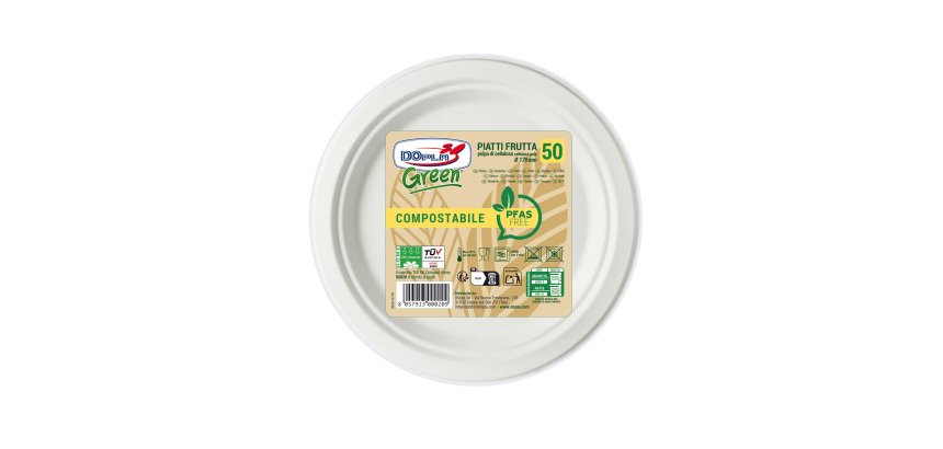 Piatto frutta monouso - rotondo - diametro 17 cm - cellulosa - bianco - Dopla Green - conf. 50 pezzi