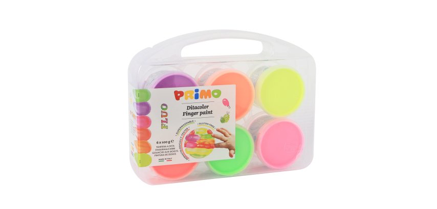 Ditacolor colori a dita - 100ml  - c/pennello - valigetta 6 colori fluo - Primo