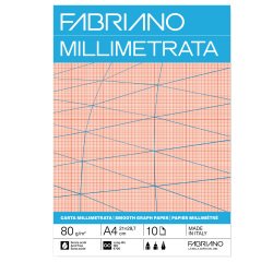 Blocco carta millimetrata - 21 x 29,7 cm - A4 - 10 fogli - 80gr - Fabriano