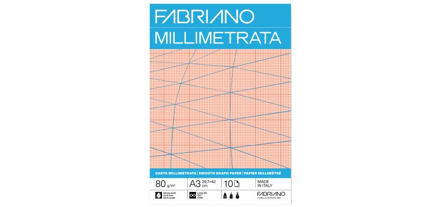 Blocco carta millimetrata - A3 - 29,7 x 42 cm - 10 fogli - 80gr - Fabriano