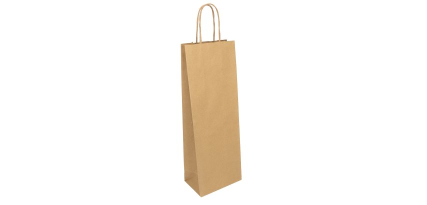 Portabottiglie EASY - maniglie cordino - 14 x 9 x 39 cm - carta sealing - avana - Mainetti Bags - conf. 25 pezzi