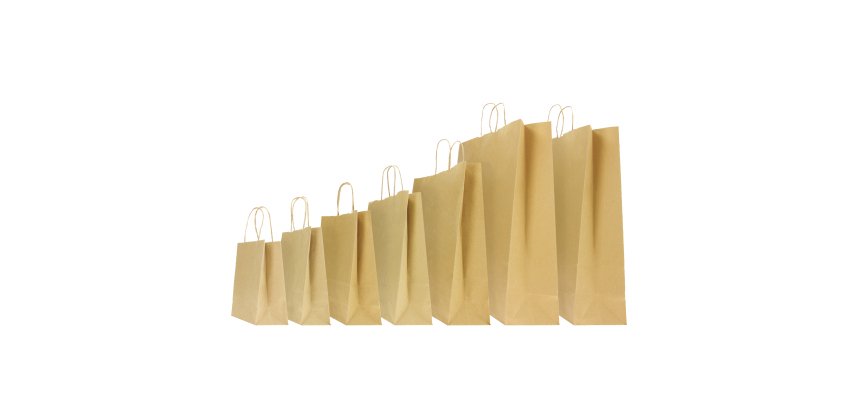 Shopper - maniglie cordino - 14 x 9 x 21 cm - carta biokraft - avana - Mainetti Bags - conf. 25 pezzi