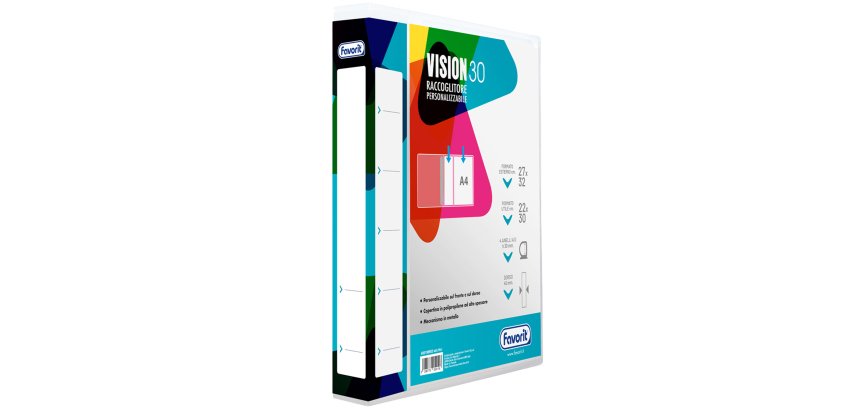 Raccoglitore personalizzabile Vision - 22 x 30 cm - 4 anelli a D 30 mm - dorso 4,5 cm - neutro - Favorit