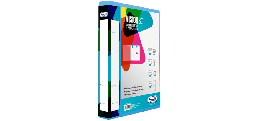 Raccoglitore personalizzabile Vision - 22 x 30 cm - 4 anelli a D 30 mm - dorso 4,5 cm - azzurro - Favorit