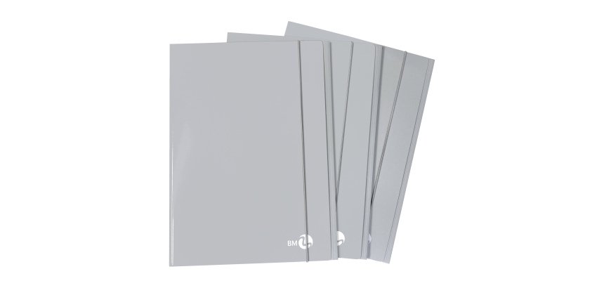 Cartella 3 lembi con elastico - A4 - dorso piatto - grigio chiaro - BM