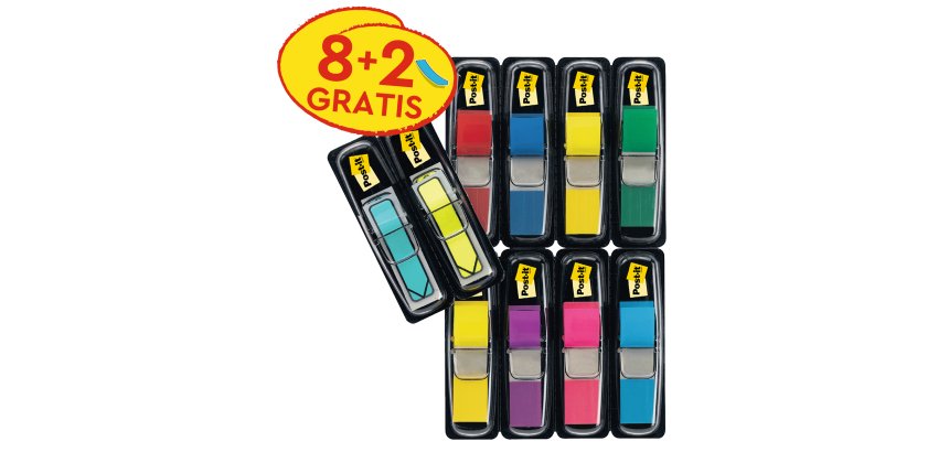 Segnapagina Post-it Index piccolo + Segnapagina Post-it® Index Freccia - colori assortiti  - Post-it - Value pack 8+2 frecce gratis