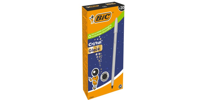 Penna sfera Cristal Glacè - 1.0 mm - inchiostro nero - fusto argento - Bic - conf. 20 pezzi