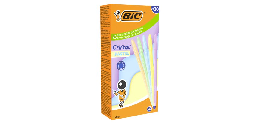 Penna sfera Cristal Pastel - 1.0 mm - fusto colori assortiti - Bic - conf. 20 pezzi