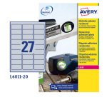 Etichette adesive L6011 - in poliestere - laser - permanenti - 63,5 x 29,6 mm - 27 et/fg - 8 fogli - argento - Avery