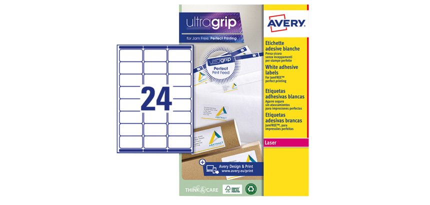 AVERY Etichette in carta bianca 63,5x33,9mm, 24 etichette per foglio, adesivo permanente, laser, 100 fogli