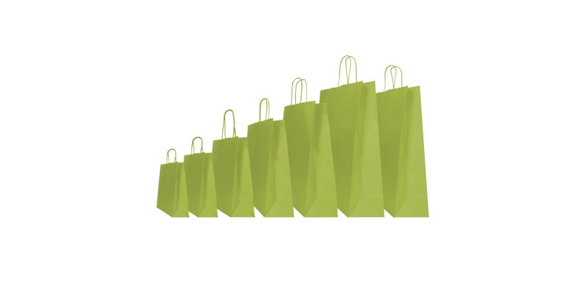 Shopper Twisted - maniglie cordino - 18 x 8 x 24 cm - carta kraft - verde fagiolo - Mainetti Bags - conf. 25 pezzi