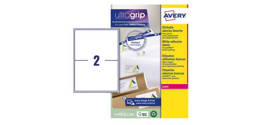 Etichette adesive L7168 - in carta - angoli arrotondati - laser - permanenti - 199,6 x 143,5 mm - 2 et/fg - 15 fogli - bianco - Aver y