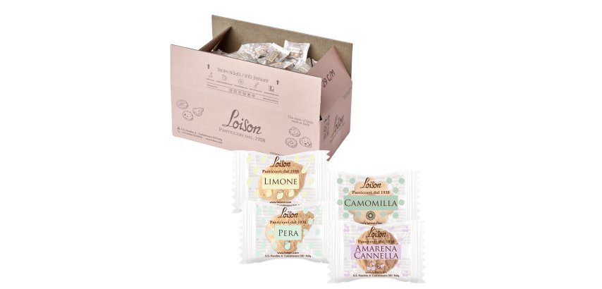 Biscotti al burro assortiti - 4 gusti Frutta e Meditazione - 1250 gr - Loison - conf. 200 biscotti