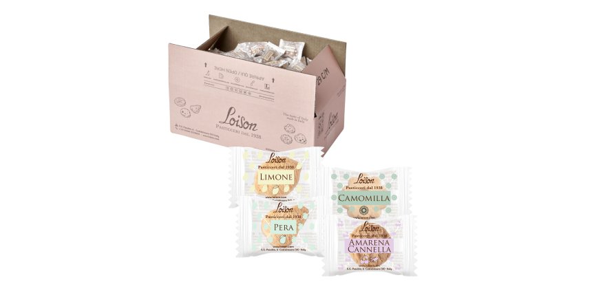 Biscotti al burro assortiti - 4 gusti Frutta e Meditazione - 1250 gr - Loison - conf. 200 biscotti