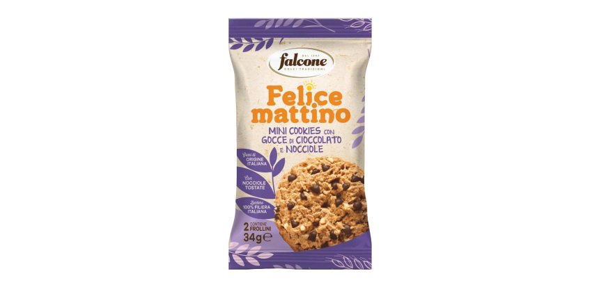 Mini cookies con gocce di cioccolato e nocciole - monoporzione da 34 gr - Falcone